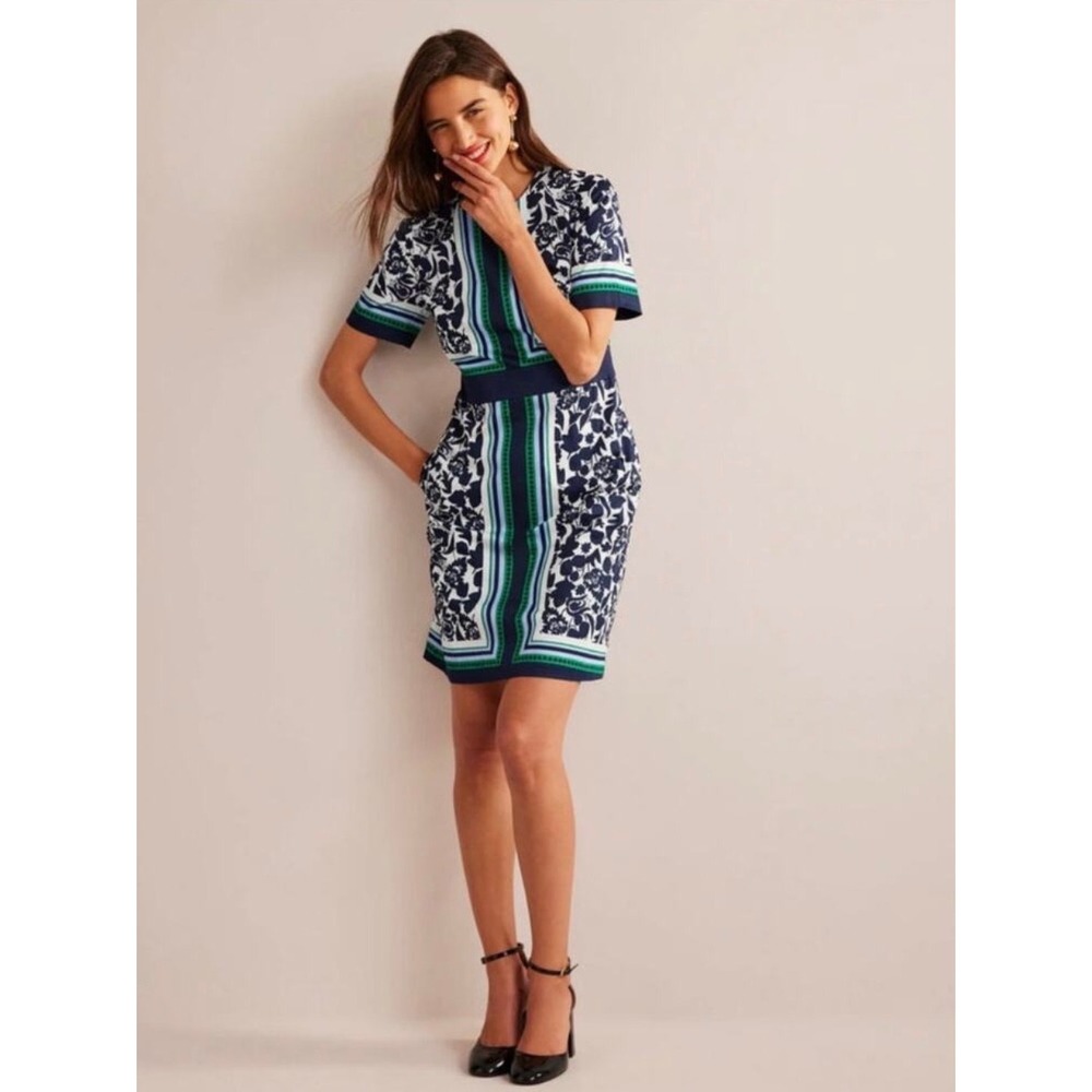 Boden Alexa Womens Navy Blue Floral Geometric Cotton Shift Dress Sz US 12R